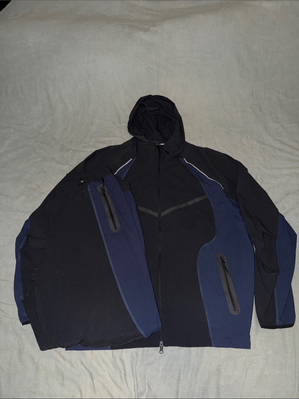 Men's Hooded Windbreaker Jacket in Black and Navy